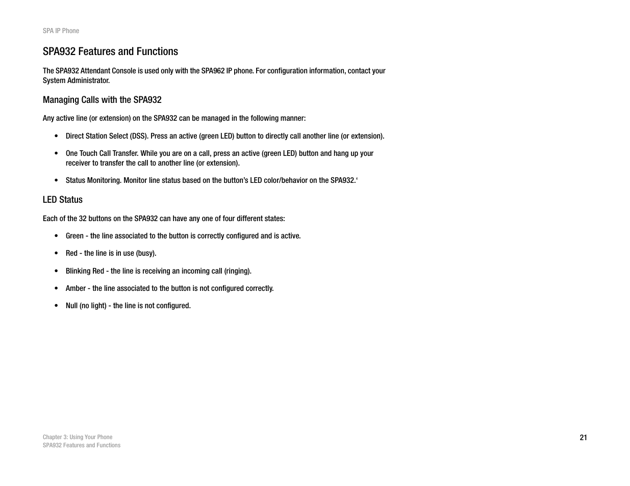Spa932 features and functions | Linksys SPA962 User Manual | Page 25 / 32