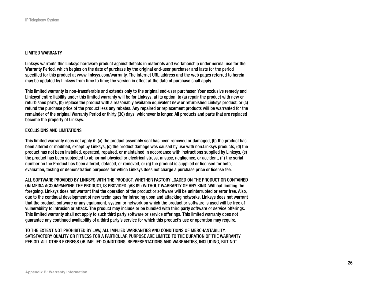 Appendix b: warranty information | Linksys SPA962 User Manual | Page 30 / 32