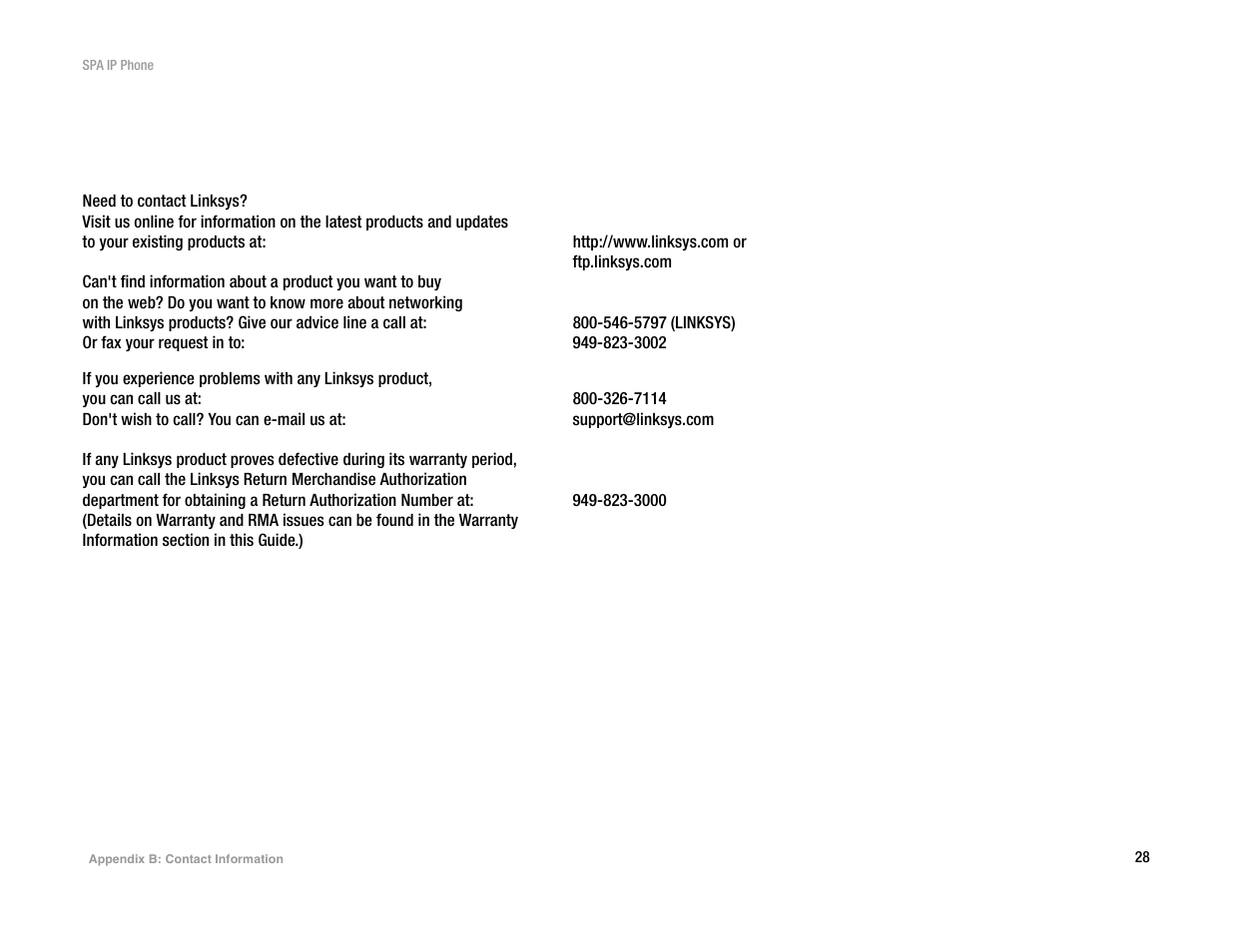 Appendix c: contact information, C: contact information | Linksys SPA962 User Manual | Page 32 / 32