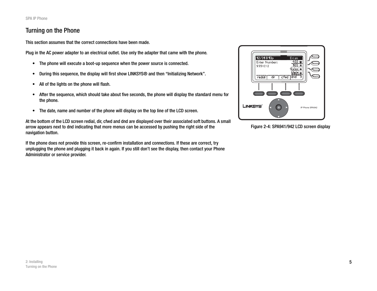 Turning on the phone | Linksys SPA962 User Manual | Page 9 / 32