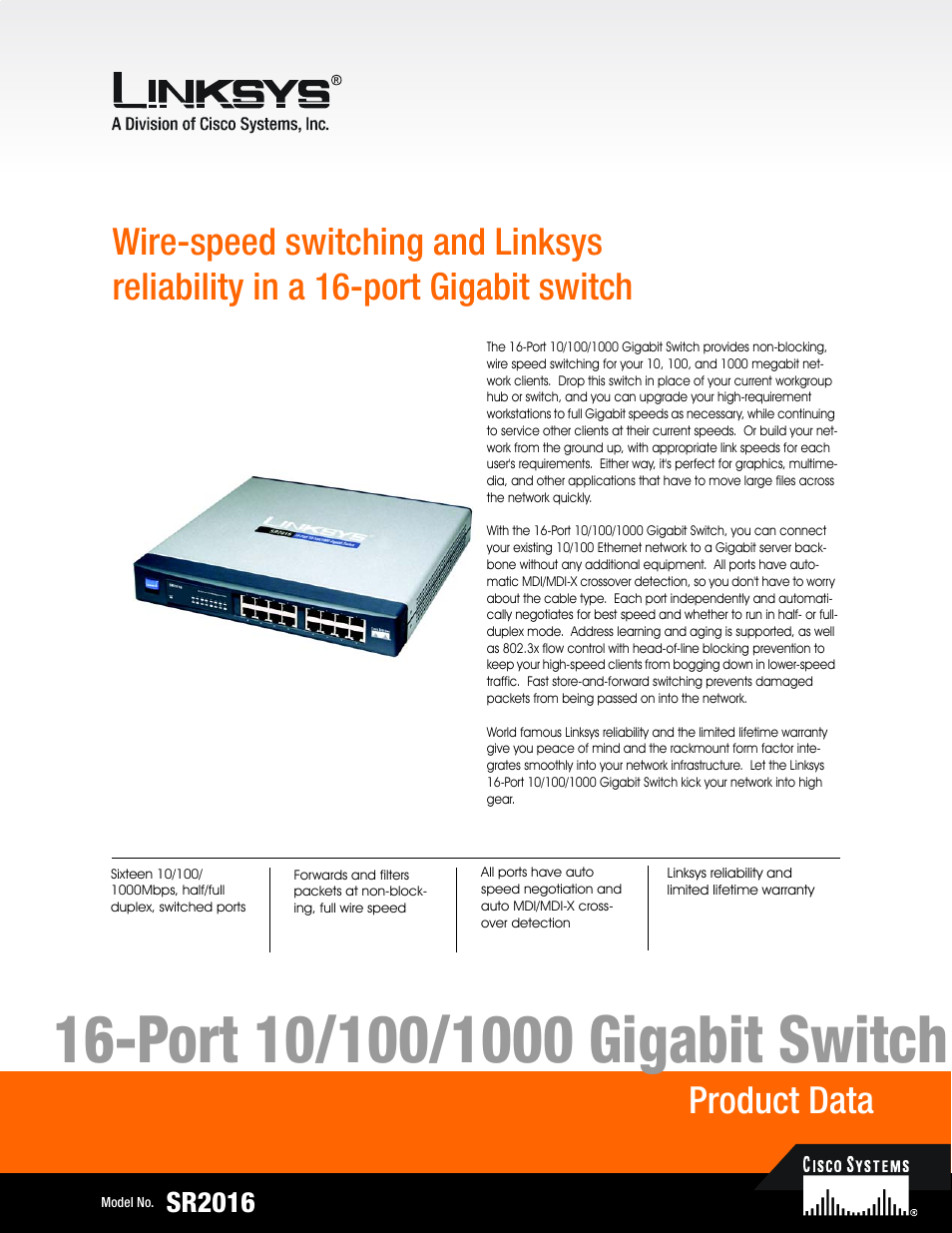 Linksys SR2016 User Manual | 2 pages