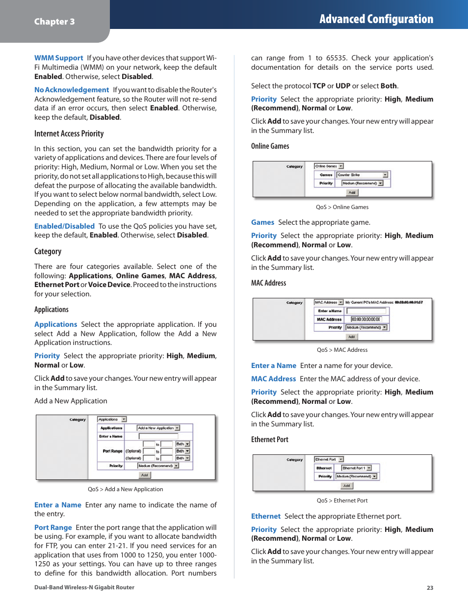 Advanced configuration | Linksys Dual-Band Wireless-N Gigabit Router WRT320N User Manual | Page 24 / 54