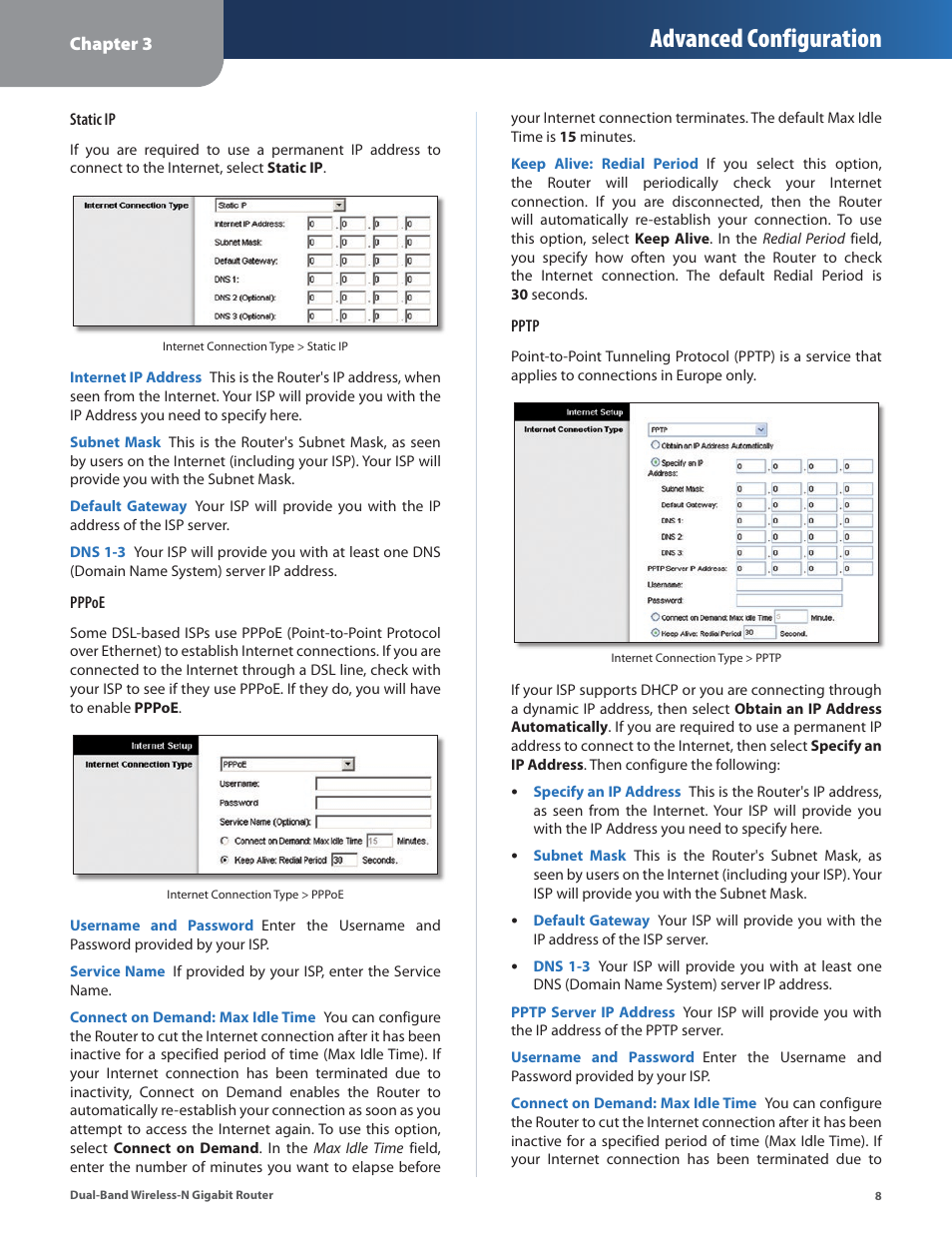 Advanced configuration | Linksys Dual-Band Wireless-N Gigabit Router WRT320N User Manual | Page 9 / 54