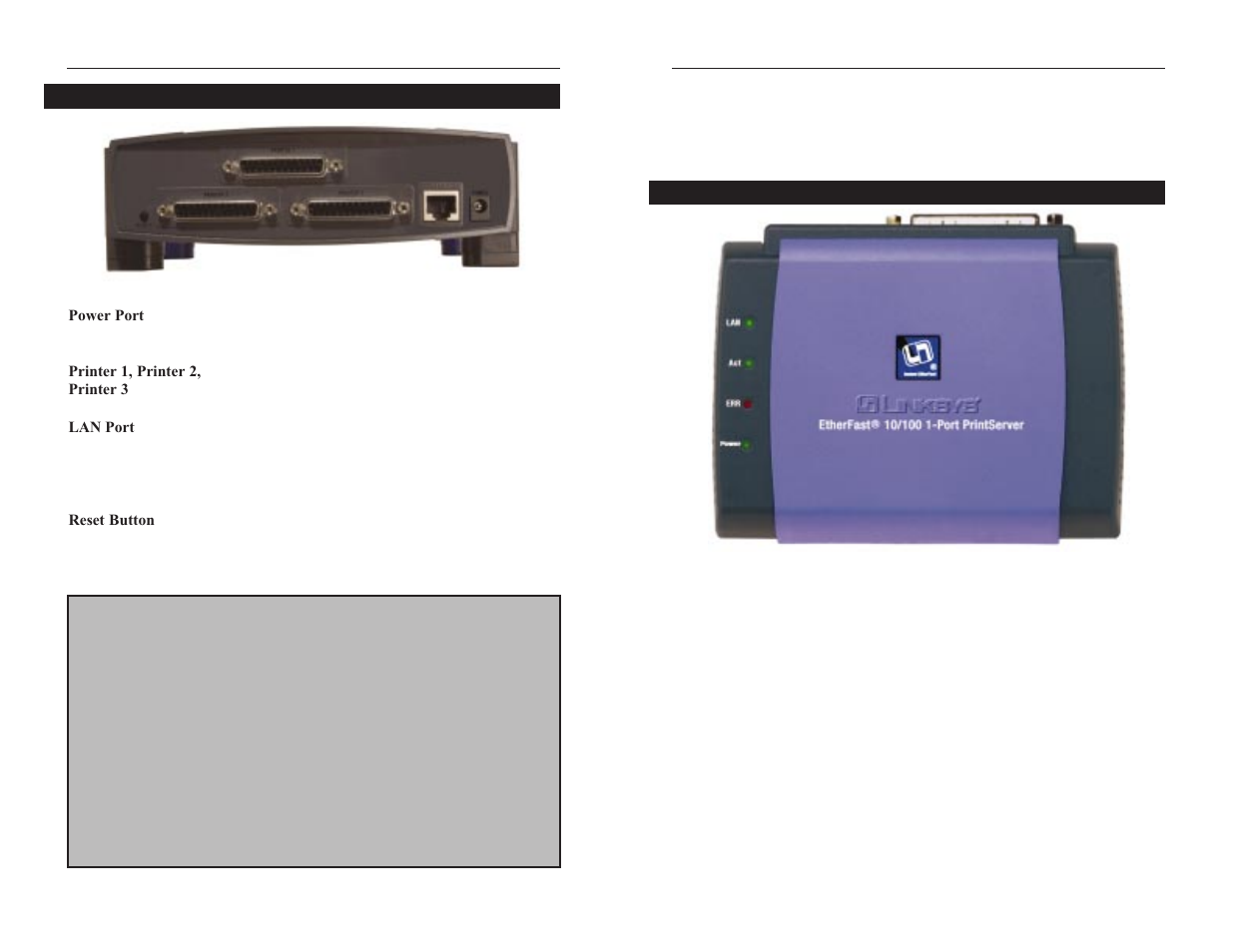 Chapter 3: getting to know the etherfast, Port printserver | Linksys EPSX3 User Manual | Page 6 / 40