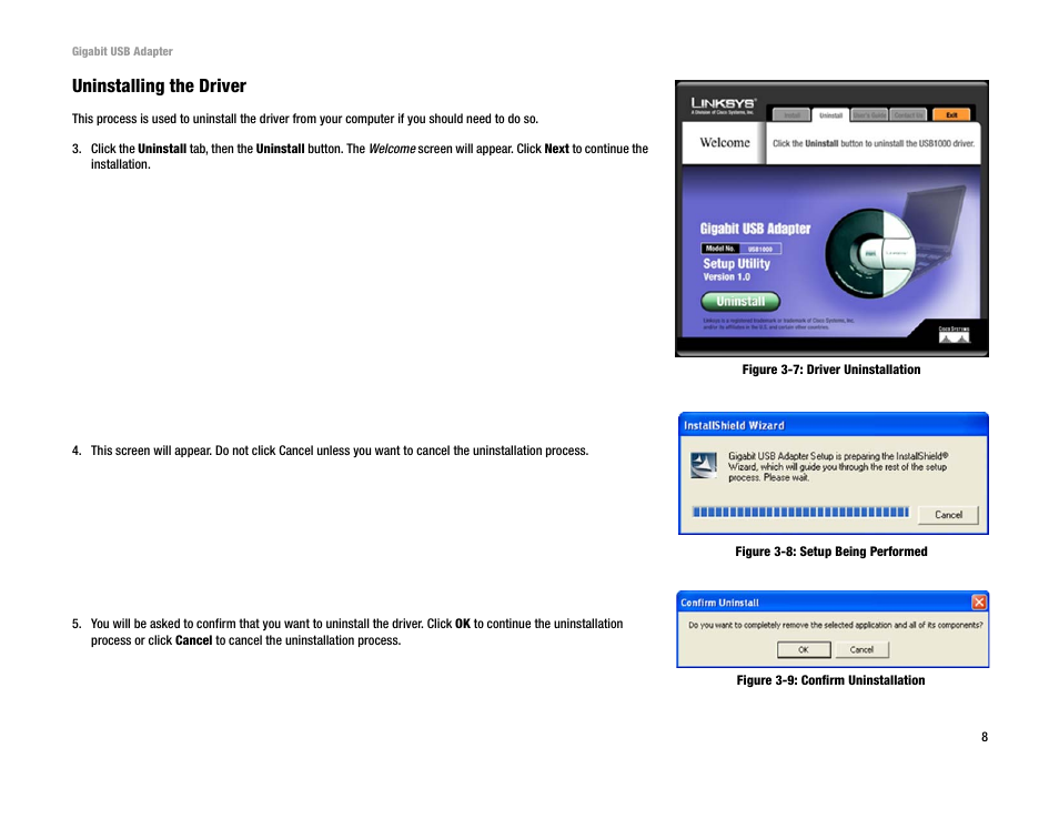 Uninstalling the driver | Linksys USB1000 User Manual | Page 12 / 26