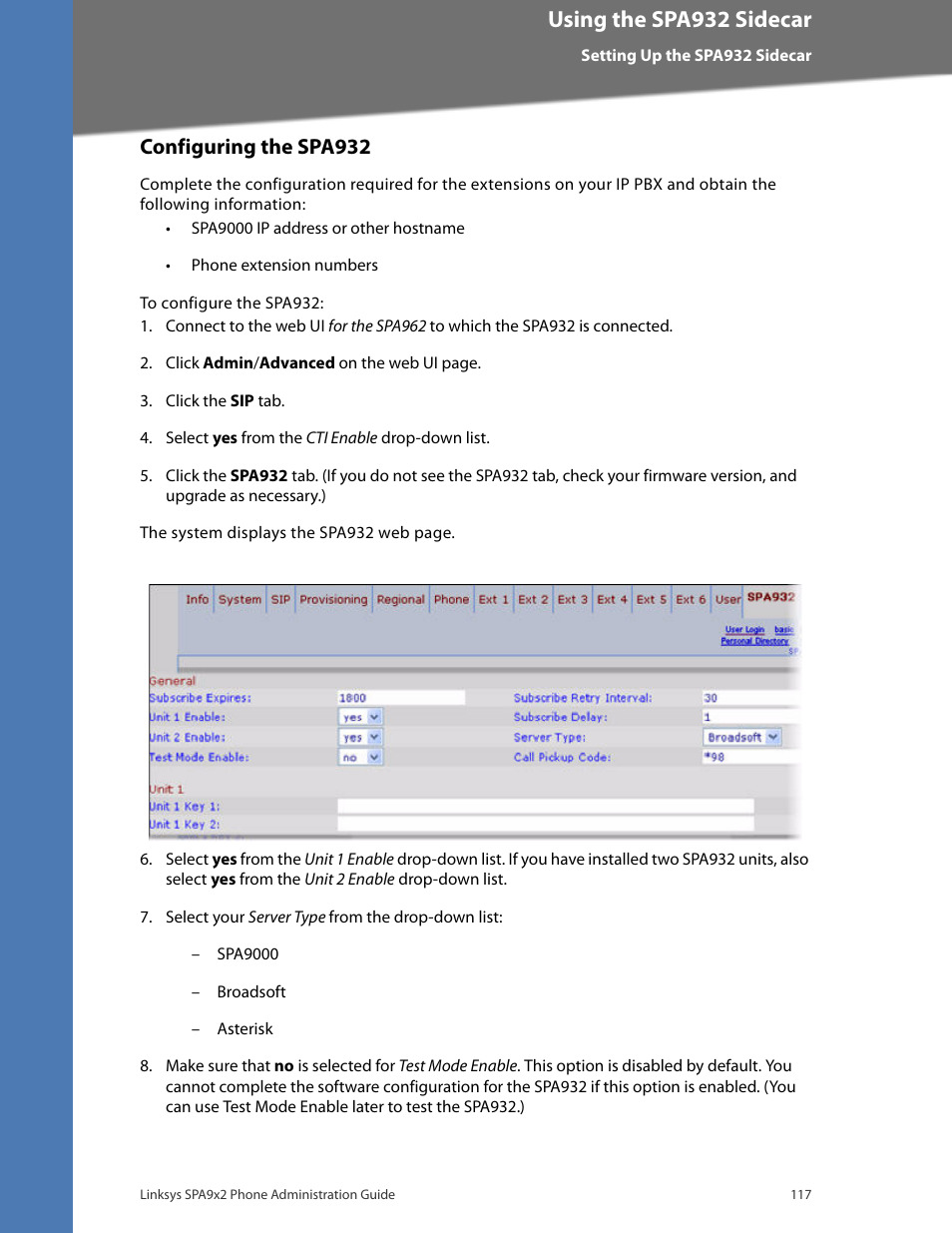 Configuring the spa932, Using the spa932 sidecar | Linksys BUSINESS SPA922 User Manual | Page 124 / 196