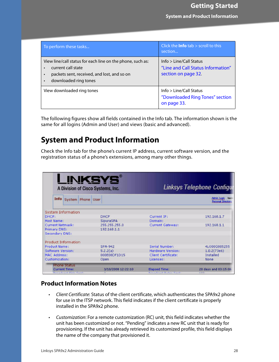 System and product information, Product information notes, System and product | Getting started | Linksys BUSINESS SPA922 User Manual | Page 35 / 196