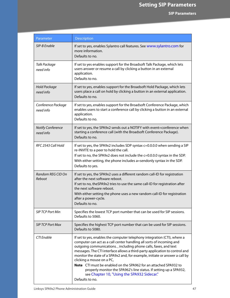 Setting sip parameters | Linksys BUSINESS SPA922 User Manual | Page 54 / 196