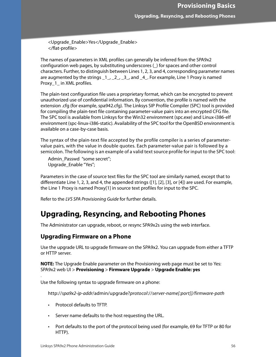 Upgrading, resyncing, and rebooting phones, Upgrading firmware on a phone, Provisioning basics | Linksys BUSINESS SPA922 User Manual | Page 63 / 196