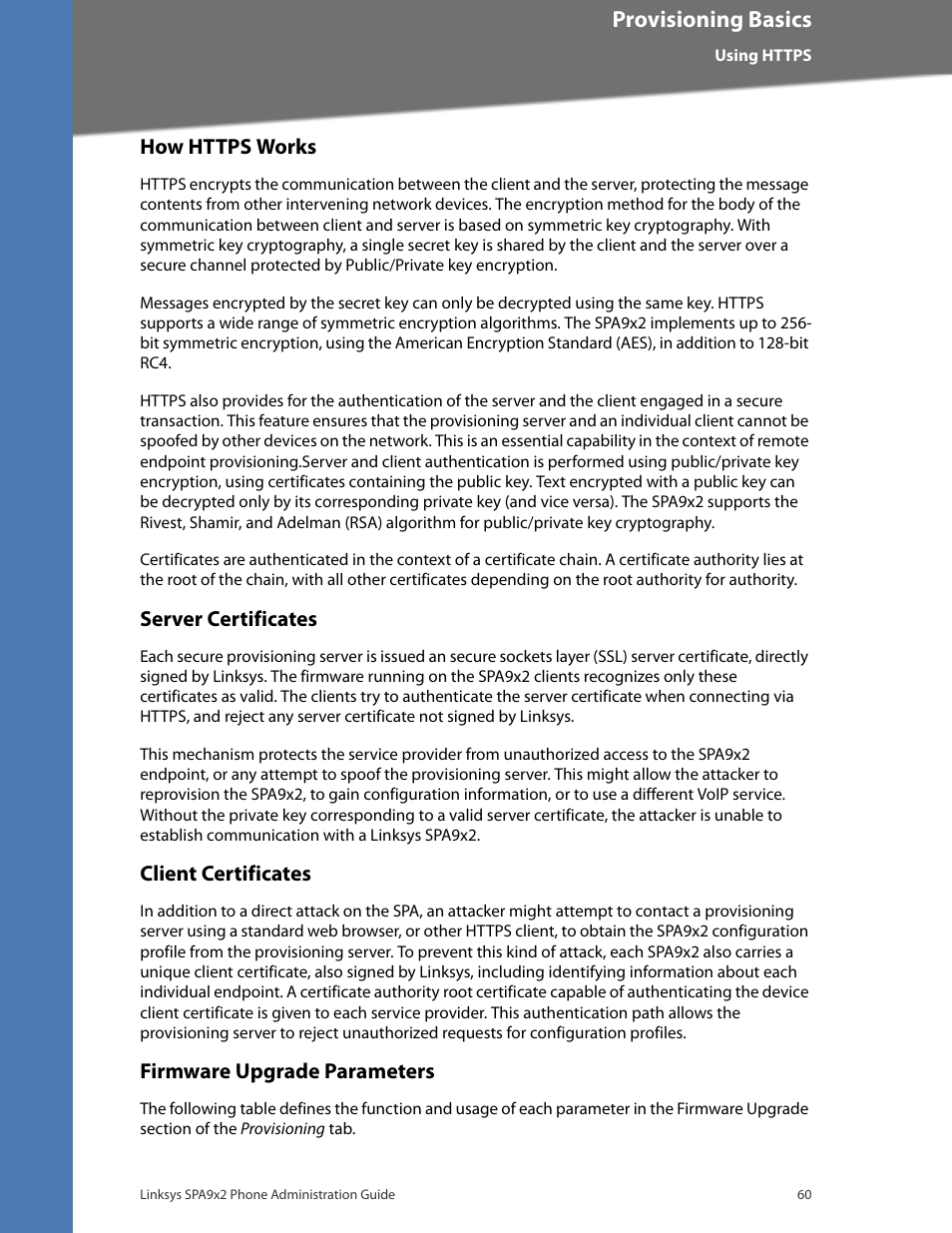 How https works, Server certificates, Client certificates | Firmware upgrade parameters, Provisioning basics | Linksys BUSINESS SPA922 User Manual | Page 67 / 196