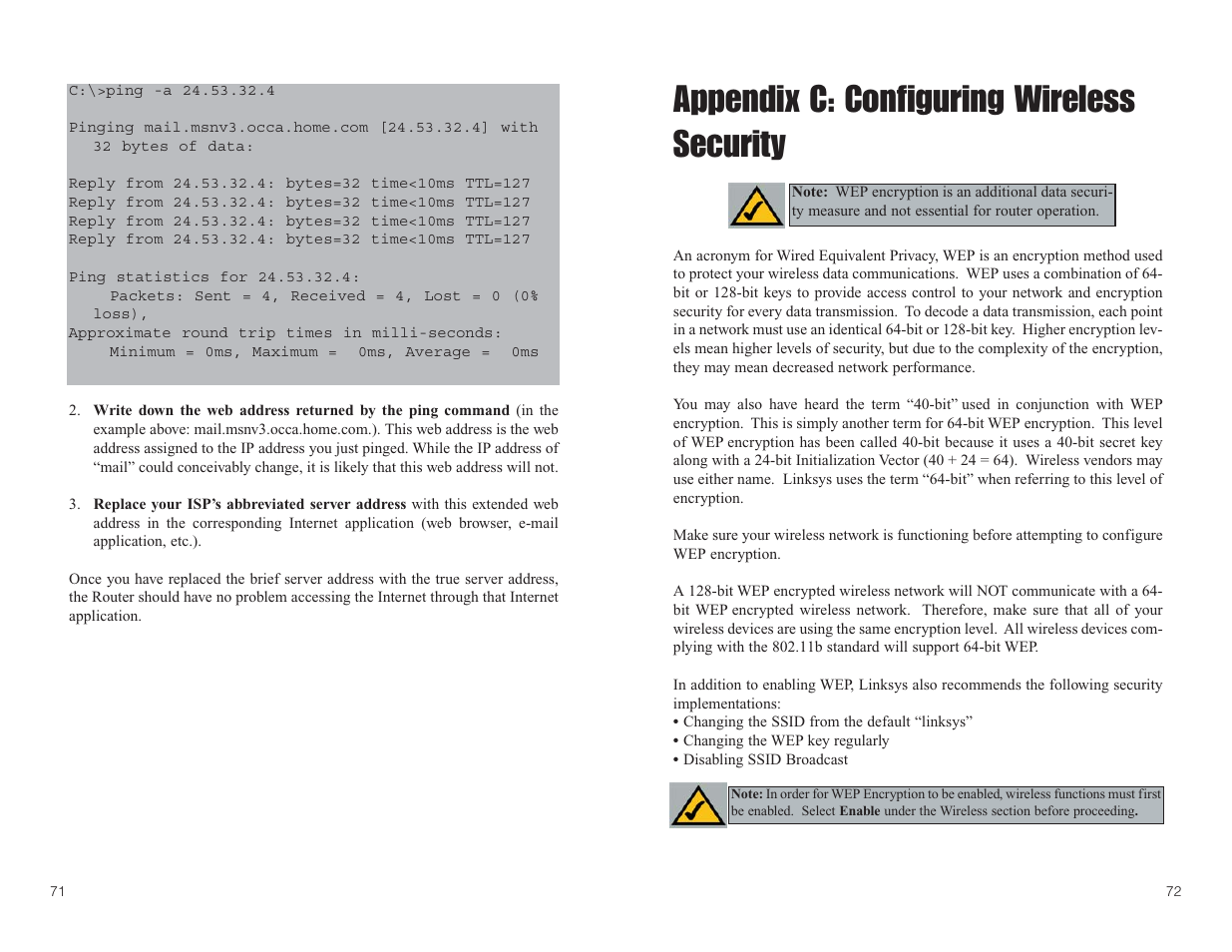 Appendix c: configuring wireless security | Linksys BEFW11S4 User Manual | Page 40 / 55