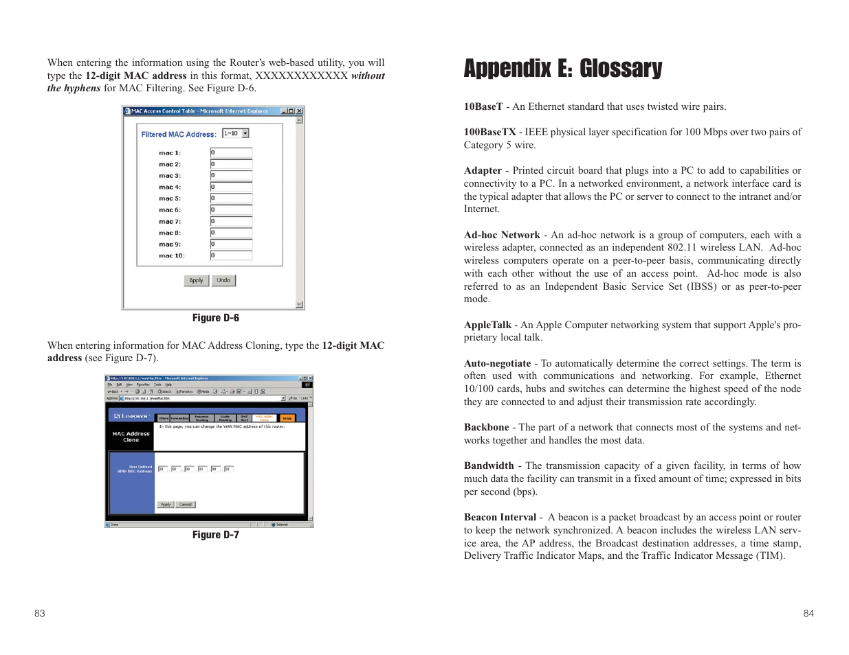 Appendix e: glossary | Linksys BEFW11S4 User Manual | Page 46 / 55