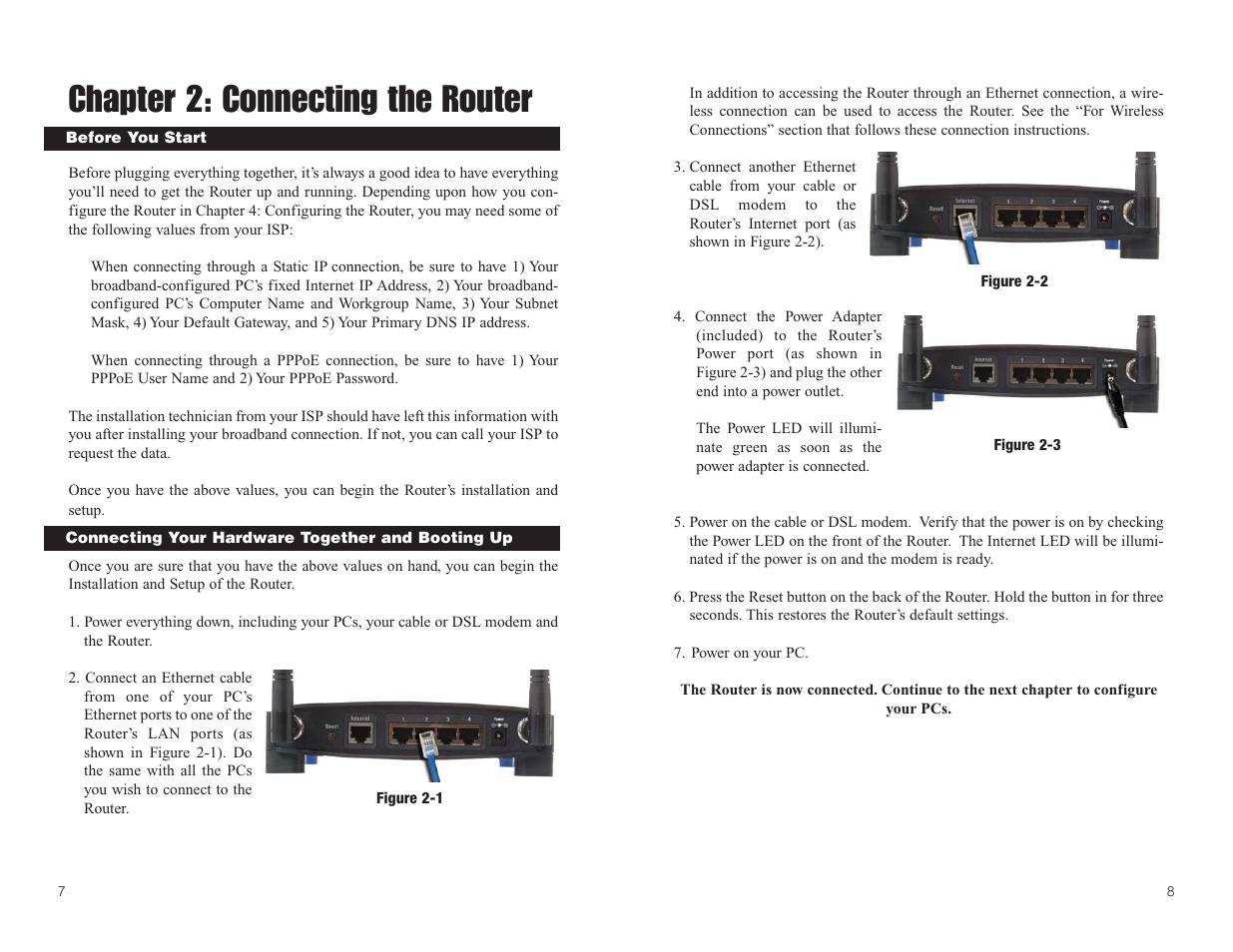 Chapter 2: connecting the router | Linksys BEFW11S4 User Manual | Page 8 / 55