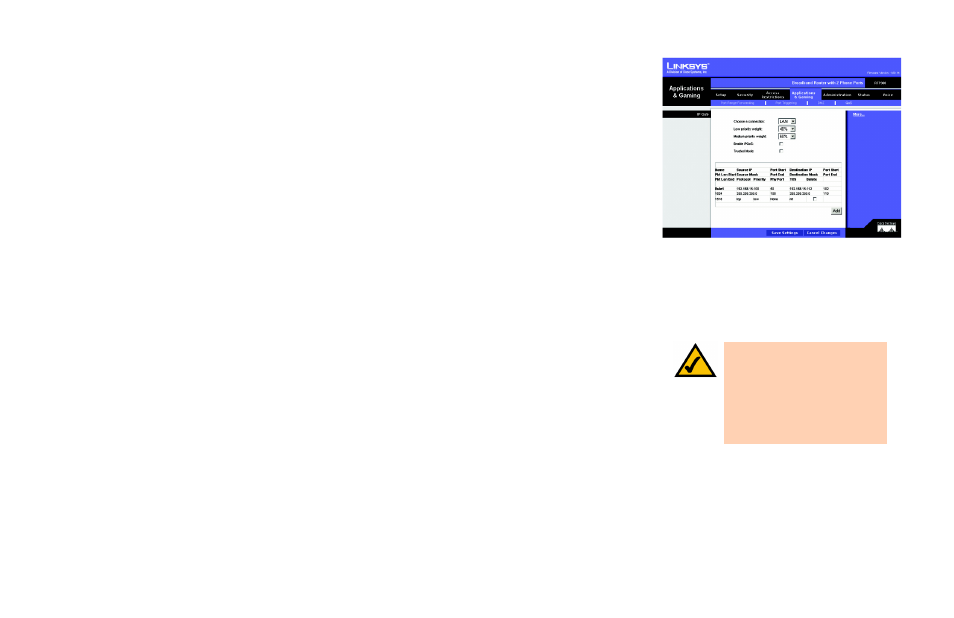 The applications & gaming tab - qos | Linksys RTP300 User Manual | Page 45 / 96