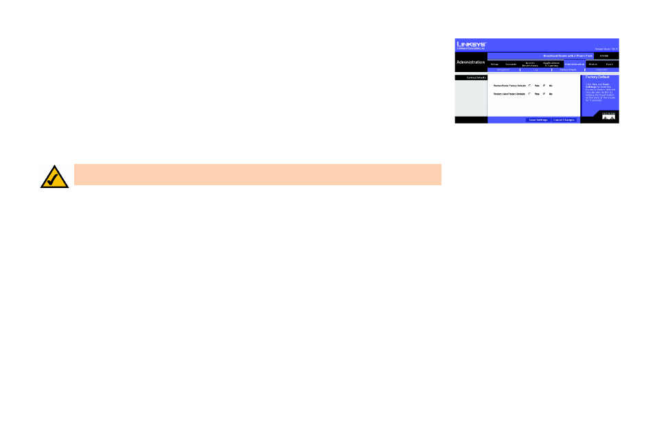 The administration tab - factory defaults | Linksys RTP300 User Manual | Page 49 / 96