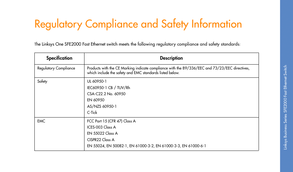 Regulatory compliance and safety information | Linksys SFE2000 User Manual | Page 15 / 28