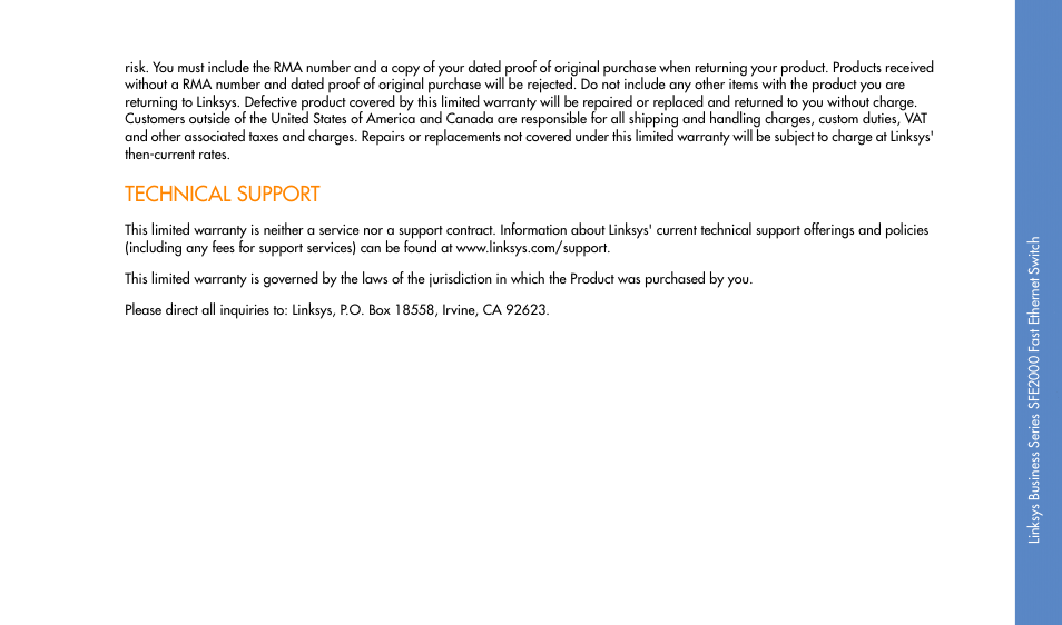 Technical support | Linksys SFE2000 User Manual | Page 27 / 28