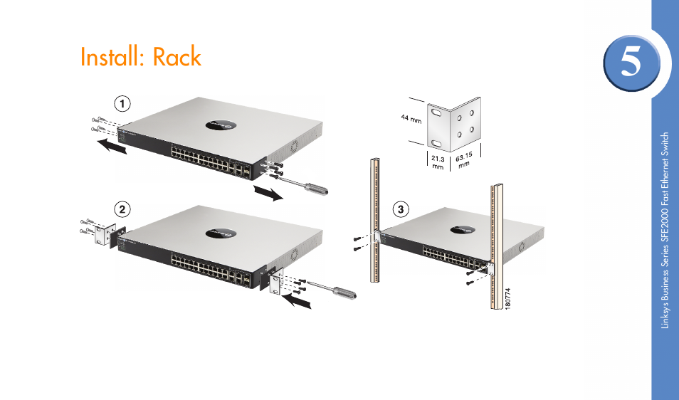 Install: rack | Linksys SFE2000 User Manual | Page 7 / 28