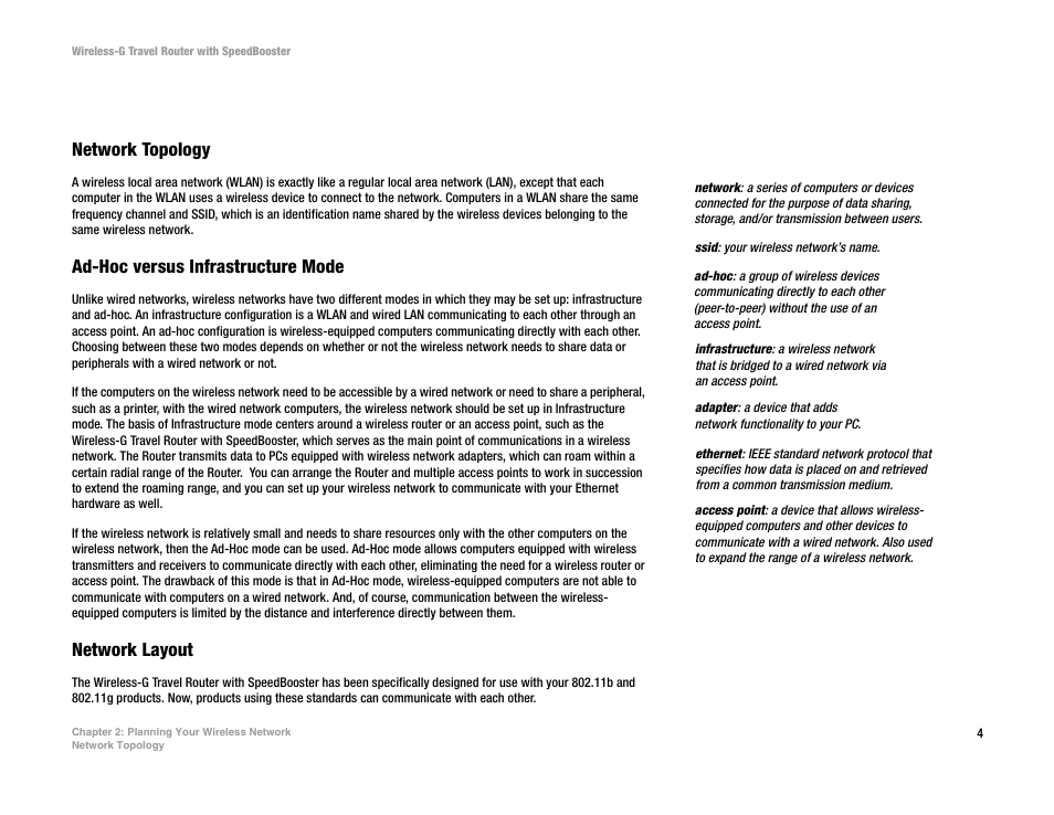 Chapter 2: planning your wireless network | Linksys WTR54GS User Manual | Page 10 / 86