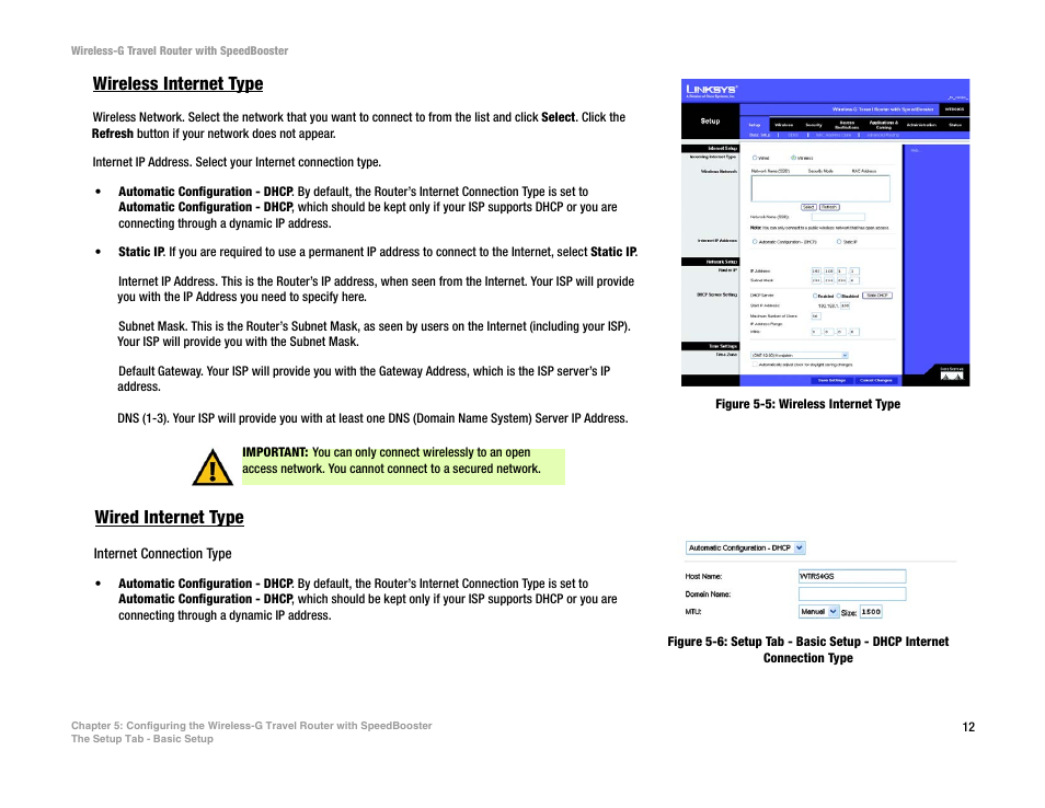 Wireless internet type, Wired internet type | Linksys WTR54GS User Manual | Page 18 / 86