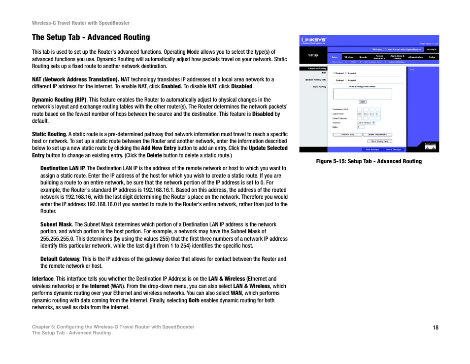 The setup tab - advanced routing | Linksys WTR54GS User Manual | Page 24 / 86