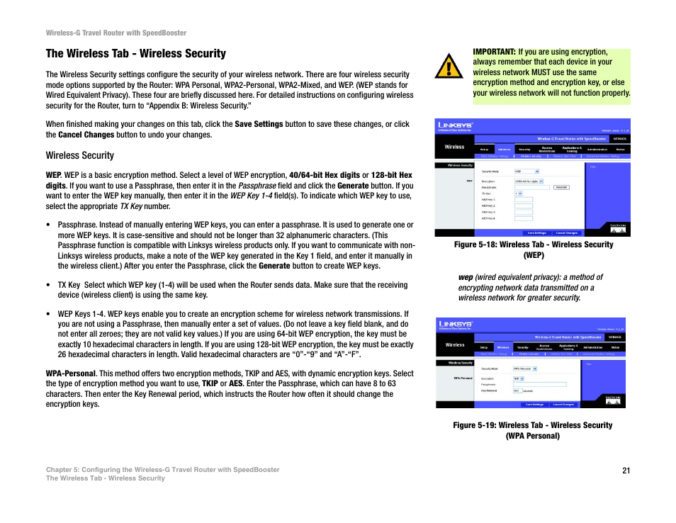 The wireless tab - wireless security | Linksys WTR54GS User Manual | Page 27 / 86