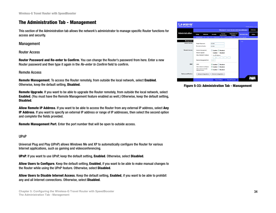The administration tab - management | Linksys WTR54GS User Manual | Page 40 / 86