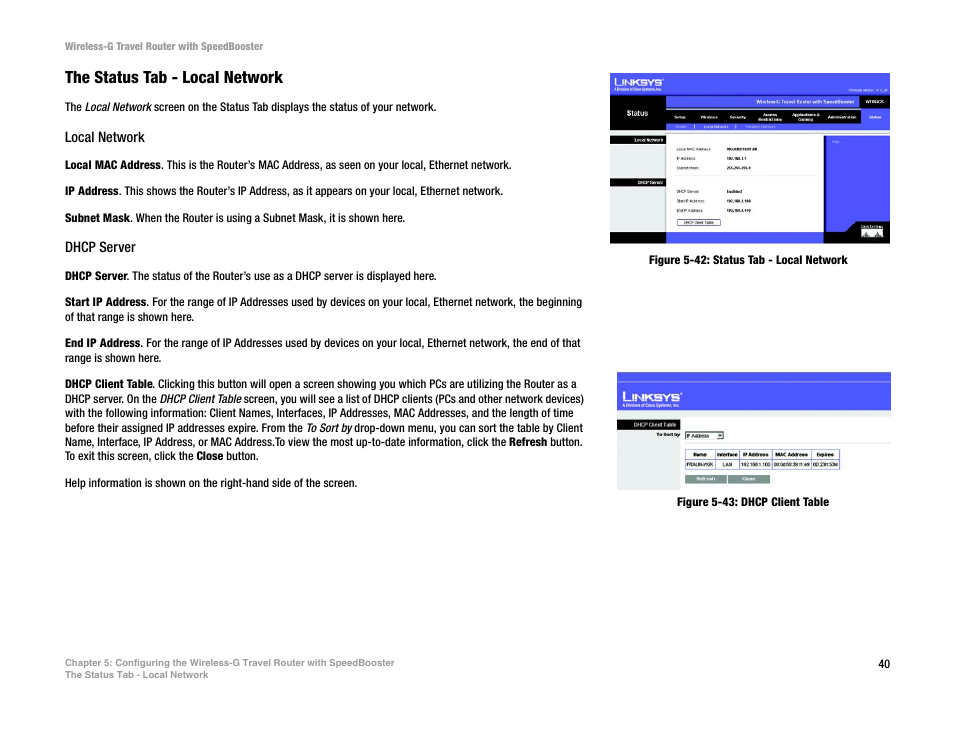 The status tab - local network | Linksys WTR54GS User Manual | Page 46 / 86