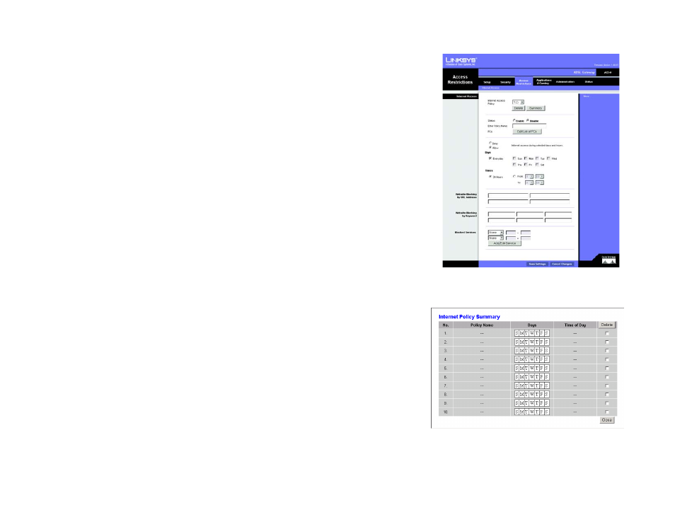 The access restrictions tab | Linksys AG241 User Manual | Page 32 / 80