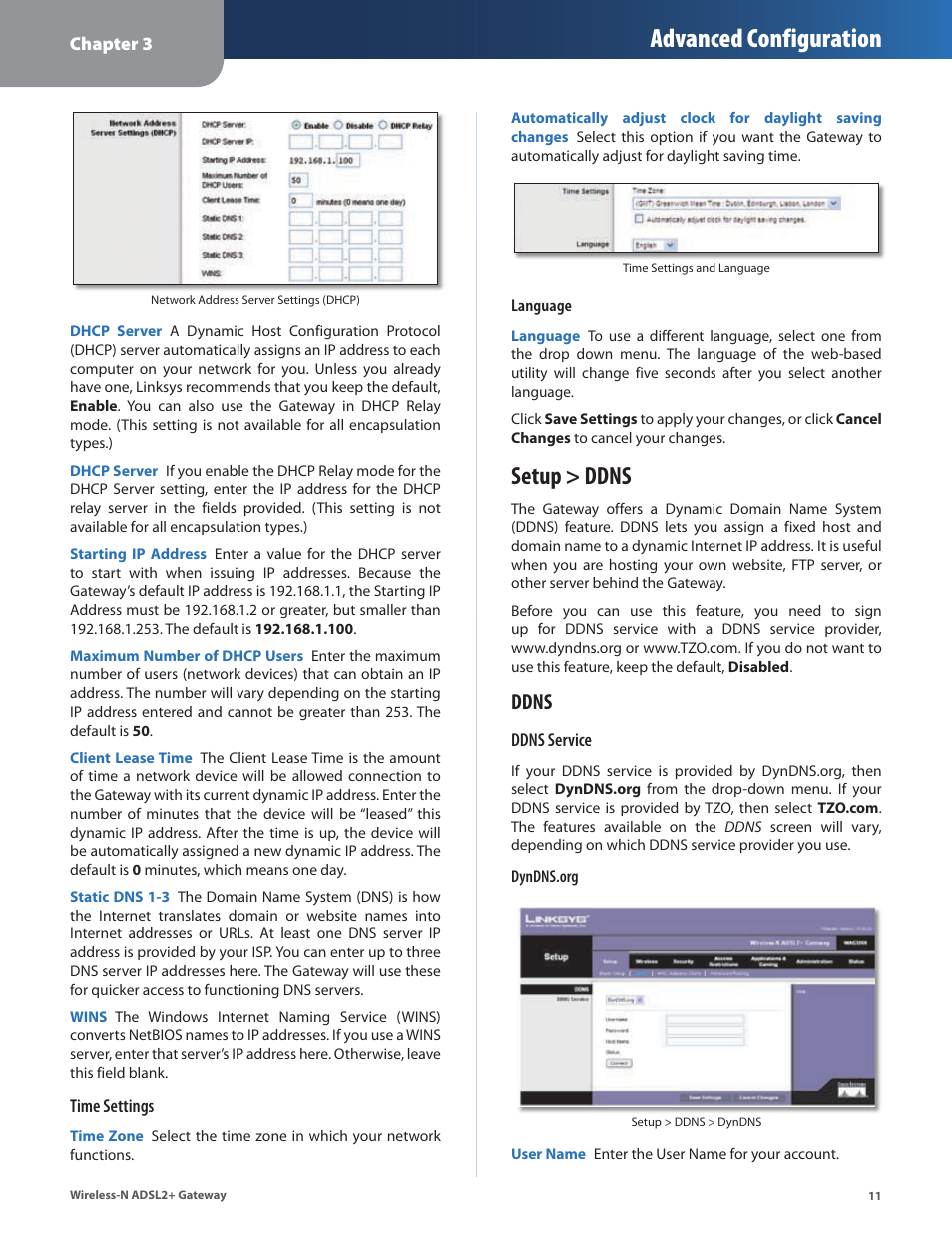 Setup > ddns, Advanced configuration, Ddns | Linksys WAG325N User Manual | Page 12 / 43