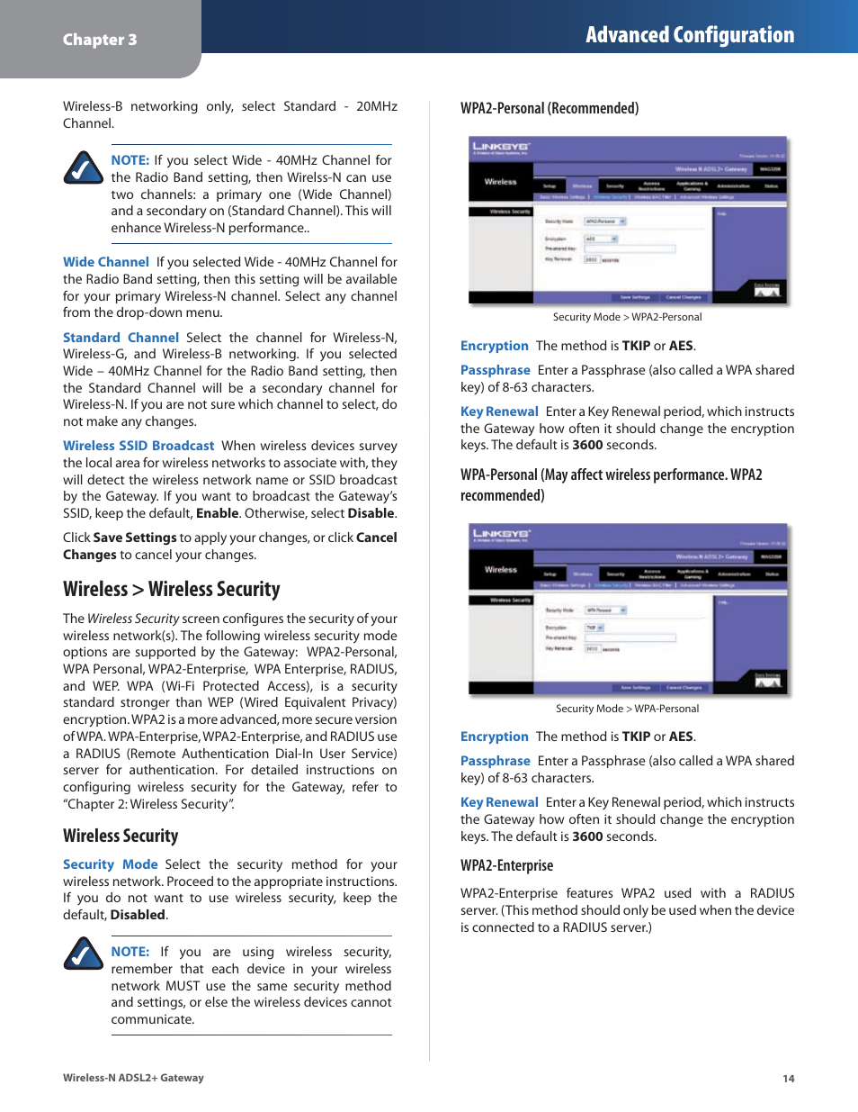 Wireless > wireless security, Advanced configuration, Wireless security | Linksys WAG325N User Manual | Page 15 / 43