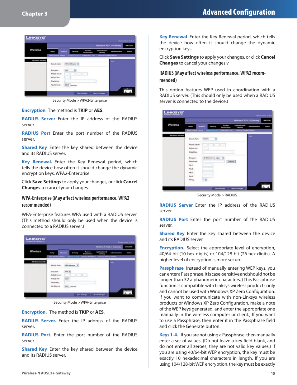 Advanced configuration | Linksys WAG325N User Manual | Page 16 / 43