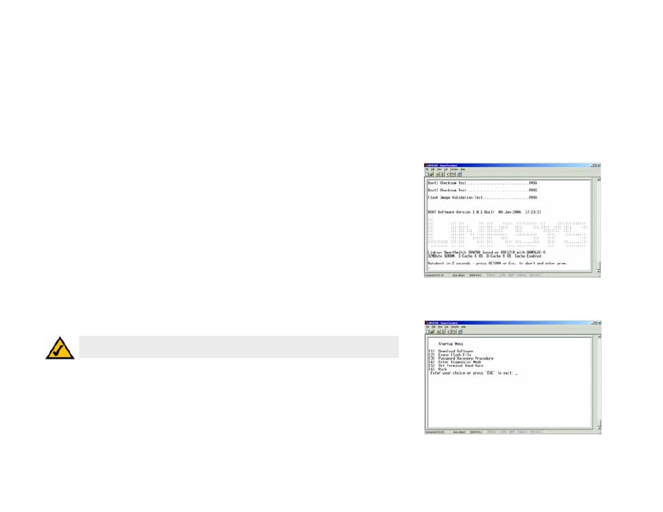 Appendix c: downloading using xmodem, Startup menu procedures | Linksys SRW208 User Manual | Page 106 / 142