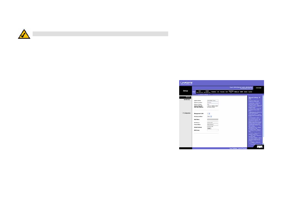 Setup tab - network settings | Linksys SRW208 User Manual | Page 43 / 142