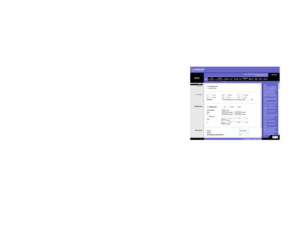 Setup tab - time | Linksys SRW208 User Manual | Page 44 / 142