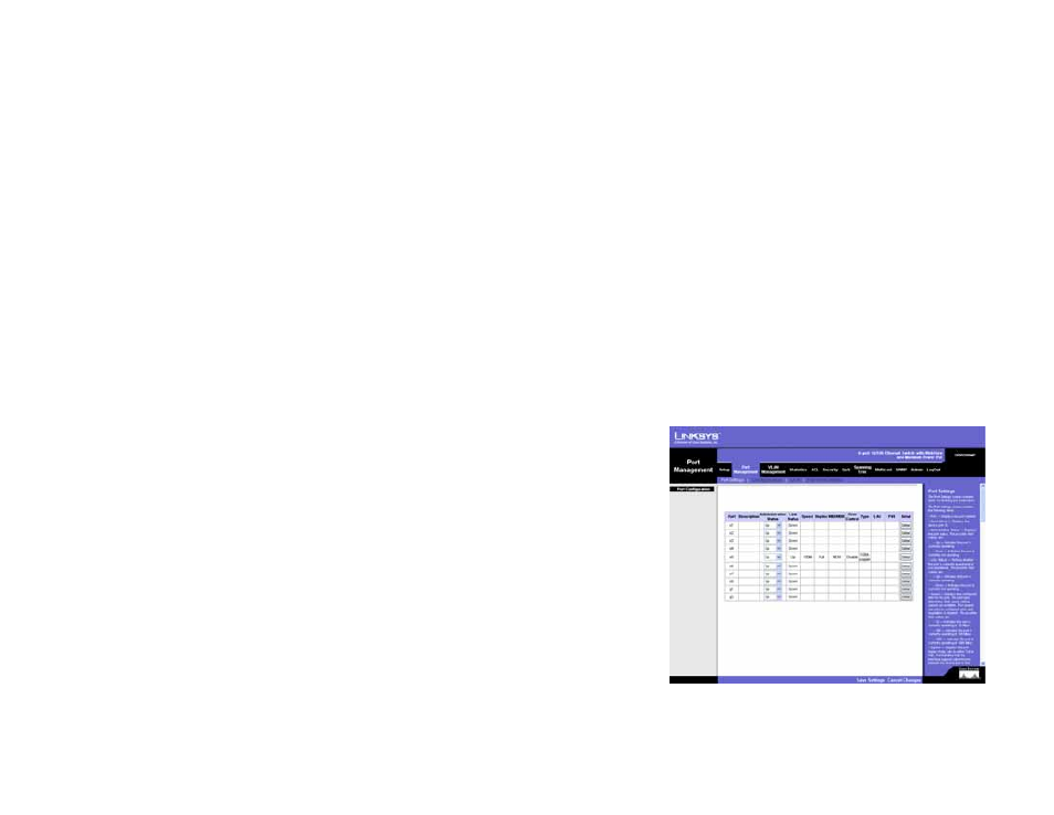 Port management tab - port settings | Linksys SRW208 User Manual | Page 45 / 142
