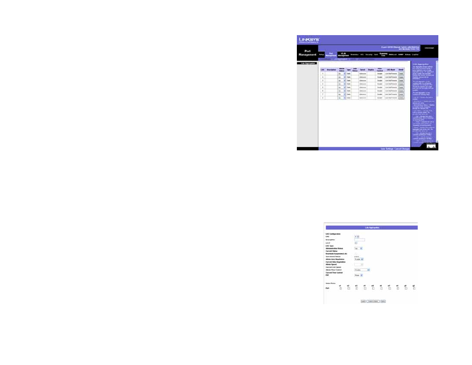 Port management tab - link aggregation | Linksys SRW208 User Manual | Page 48 / 142