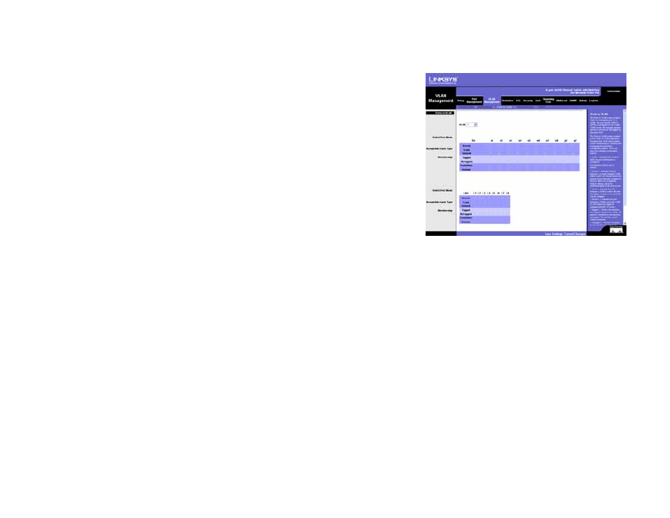 Vlan management tab - ports to vlan | Linksys SRW208 User Manual | Page 52 / 142