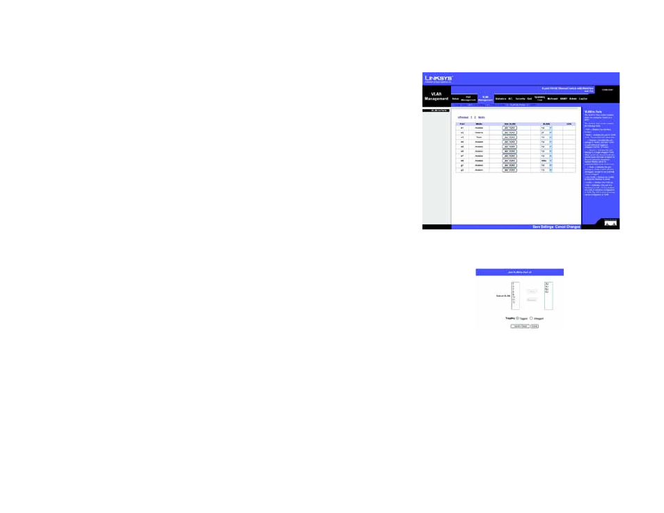 Vlan management tab - vlan to ports | Linksys SRW208 User Manual | Page 53 / 142