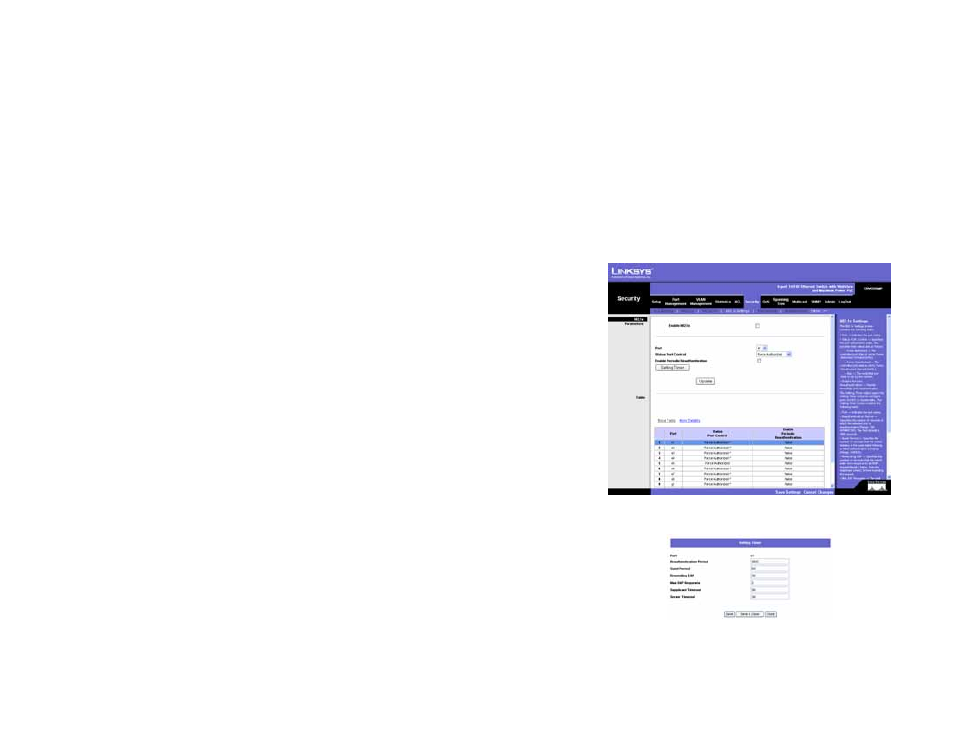Security tab - 802.1x settings | Linksys SRW208 User Manual | Page 68 / 142