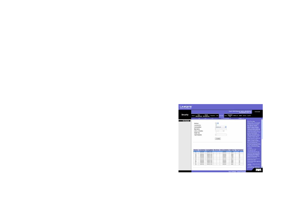 Security tab - port security | Linksys SRW208 User Manual | Page 69 / 142