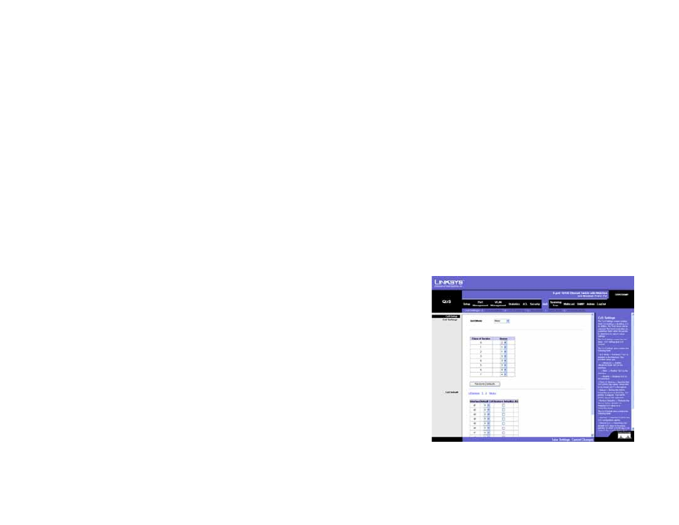 Qos tab - cos settings | Linksys SRW208 User Manual | Page 72 / 142