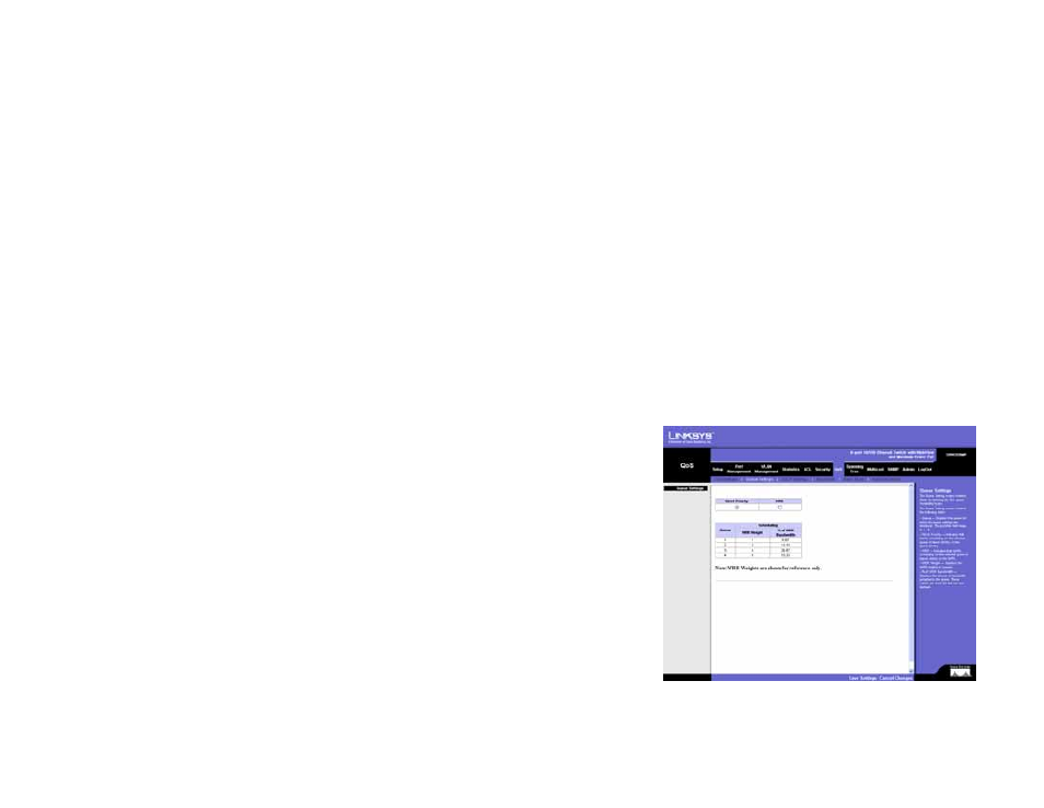 Qos tab - queue settings | Linksys SRW208 User Manual | Page 73 / 142