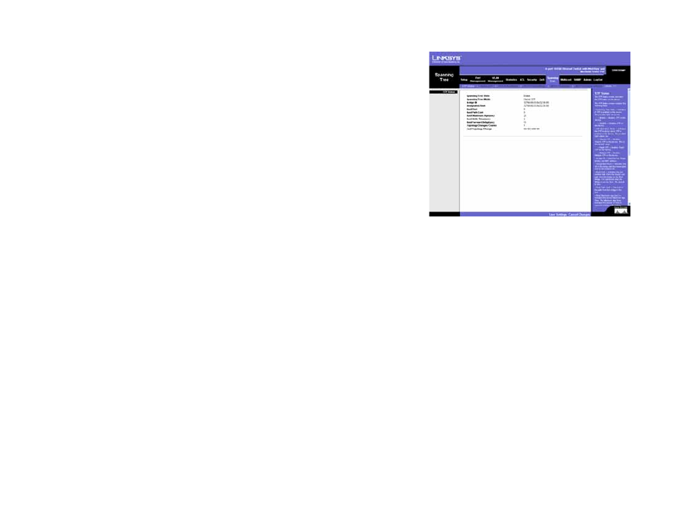 Spanning tree tab - stp status | Linksys SRW208 User Manual | Page 78 / 142