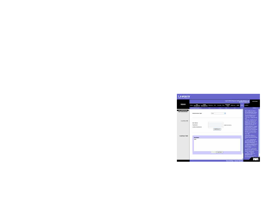 Admin tab - user authentication | Linksys SRW208 User Manual | Page 95 / 142