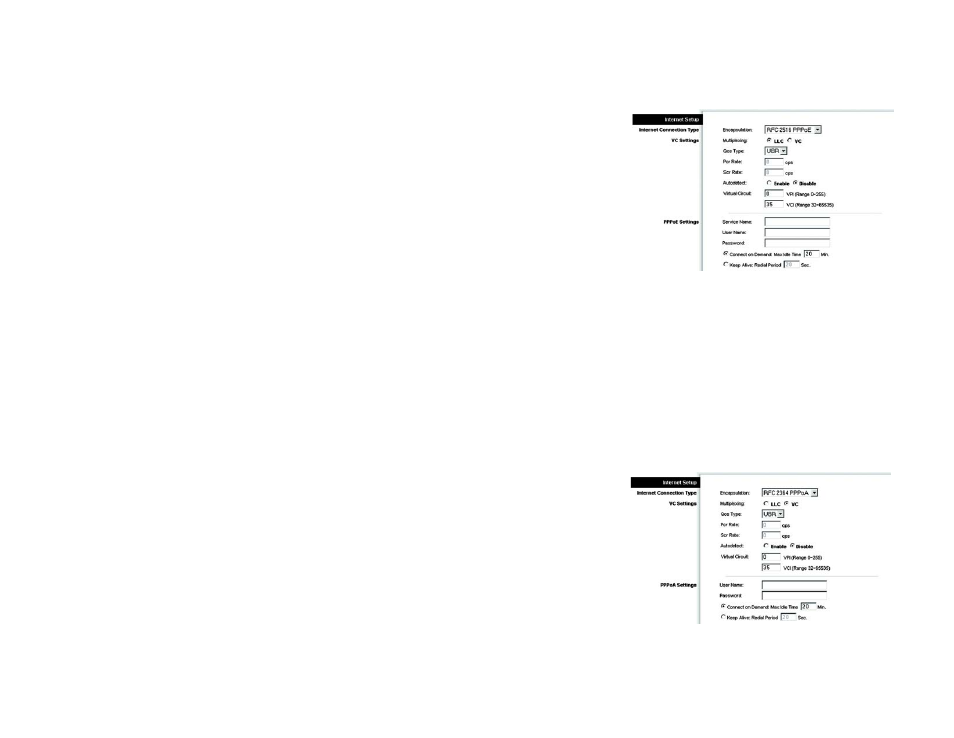 Figure 5-6: rfc 2516 pppoe, Figure 5-7: rfc 2364 pppoa | Linksys HG200 User Manual | Page 23 / 90