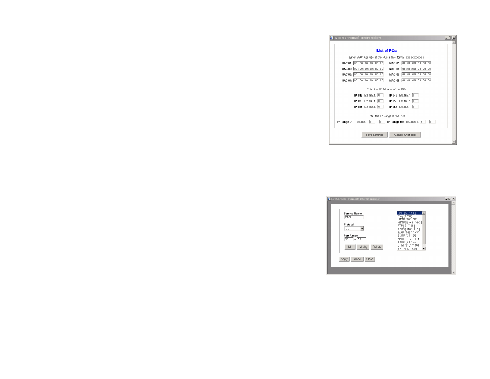 Figure 5-25: list of pcs, Figure 5-26: add/edit service | Linksys HG200 User Manual | Page 37 / 90