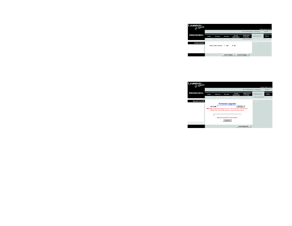 Figure 5-38: factory defaults, Figure 5-39: firmware upgrade | Linksys HG200 User Manual | Page 47 / 90