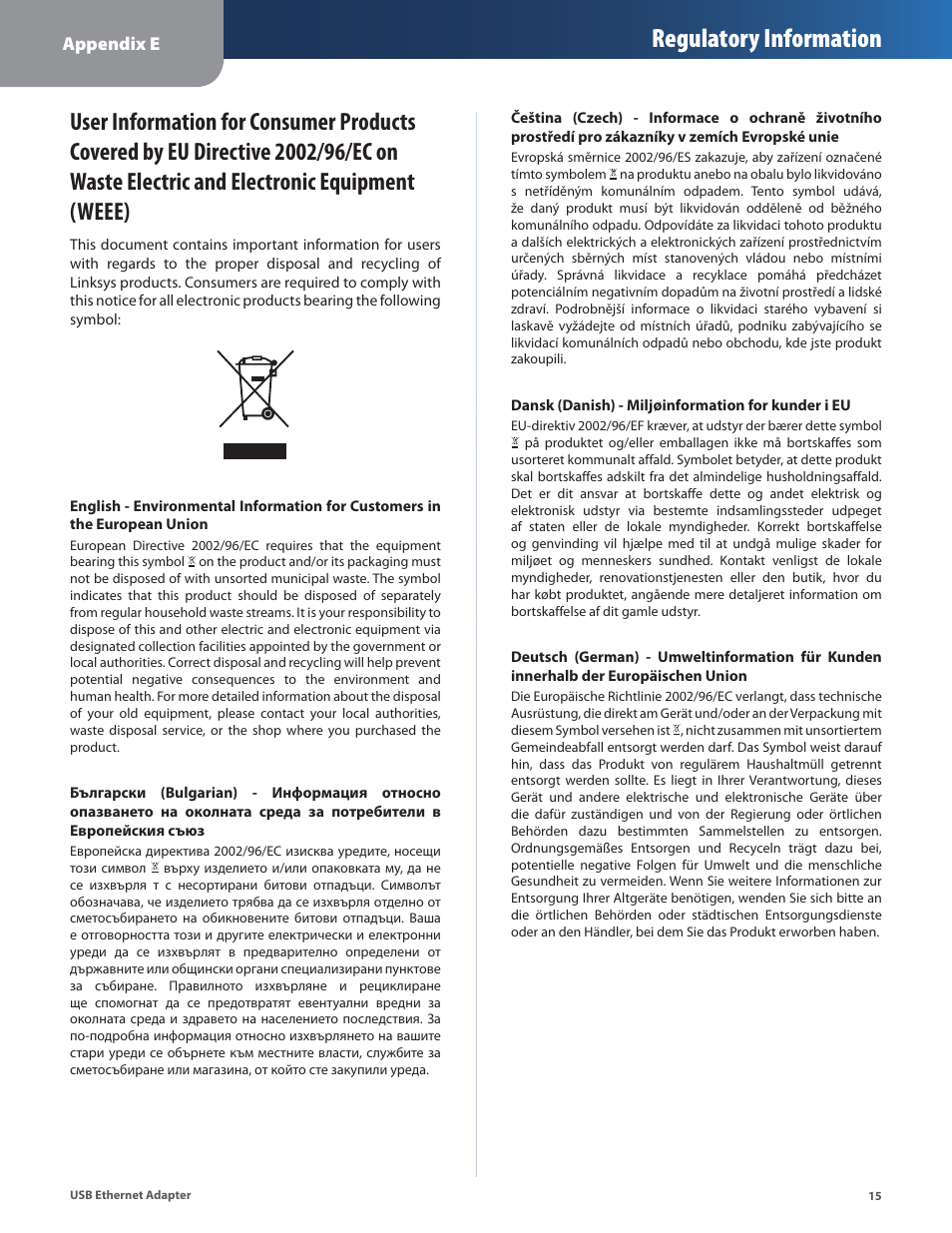 Regulatory information | Linksys USB300M User Manual | Page 16 / 31