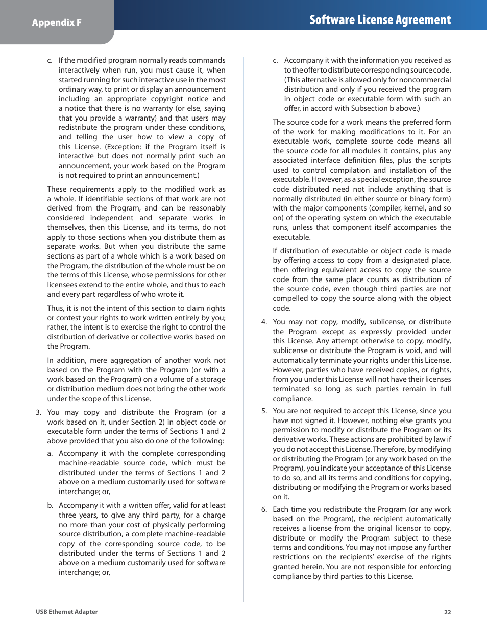 Software license agreement | Linksys USB300M User Manual | Page 23 / 31